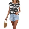 thumbnail image 3 of Women Cap Sleeve Crop Tops Color Block Going Out Crew Neck Knit Trendy Casual Sweater, 3 of 5