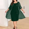 thumbnail image 4 of ShomPort Formal Dresses for Women Plus Size Sparkly Mesh Layer 3/4 Sleeve Cocktail Prom Wedding Guest Elegant Midi Dress, 4 of 6