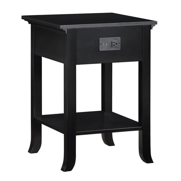 Pemberly Row End Table with Charging Station in Black Wood Finish