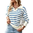 thumbnail image 1 of Suéter Tejido Jerseys de punto para mujer, blusa de punto informal de manga larga, suéter sencillo con cuello en V Ygjytge L Azul para Mujer, 1 of 8