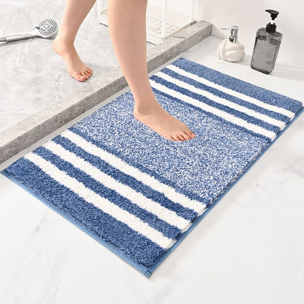 Alfombras de baño, felpudo de microfibra extra grueso a rayas, antideslizante, absorbente de agua, para entrada de baño y cocina.