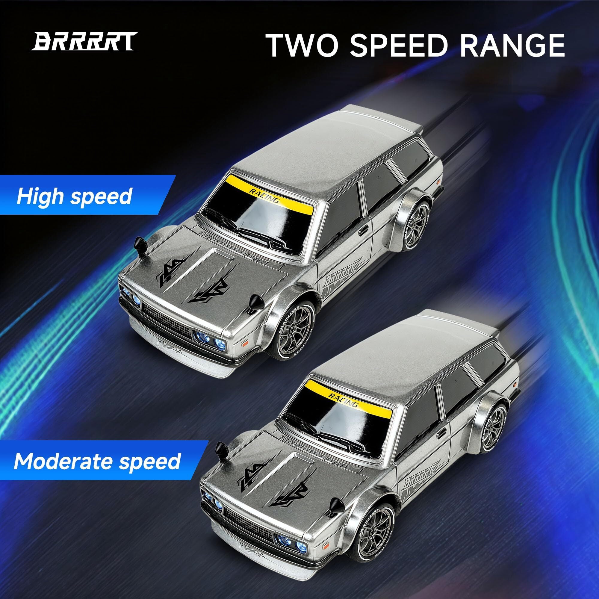 BRRRRT RC Drift Car 1:24 2.4GHz 4WD High Speed Remote Control Cars Vehicle with LED Lights, 20KM/H Mini RC Race Car Toys for Boys Kids Adults