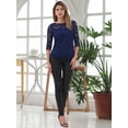 thumbnail image 4 of DARING DIVA Women's 3/4 Sleeve Crew Neck Floral Lace Tops S Dark Blue, 4 of 6