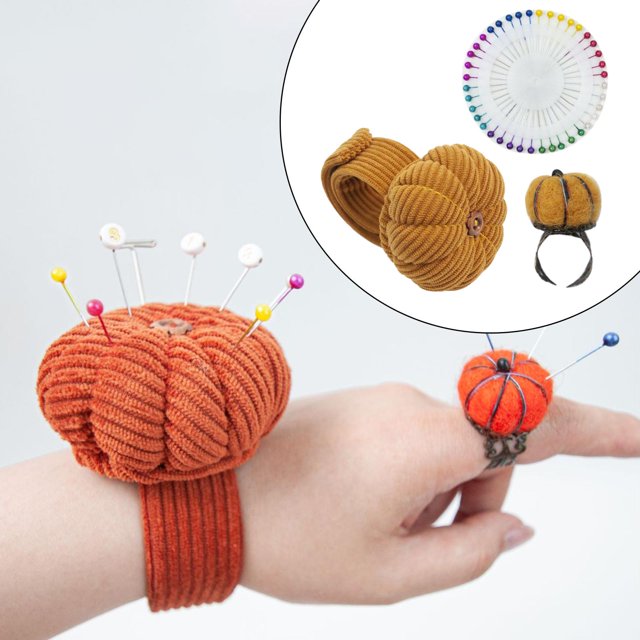 Alfiletero en forma de calabaza con anillo portátil Macarena Cojín de muñequera Amarillo
