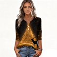 thumbnail image 4 of Women's Christmas Tops 3/4 Sleeve Casual V Shirts Neck Button Blouses Holiday Tees Shirt Xmas Holiday Casual Wear, 4 of 5