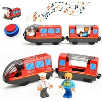 Battery Operated Electric Locomotive Magnetic Train Set for Wooden Train Tracks, Powerful Engine Compatible with Most Brands, Wood Train Track Toys