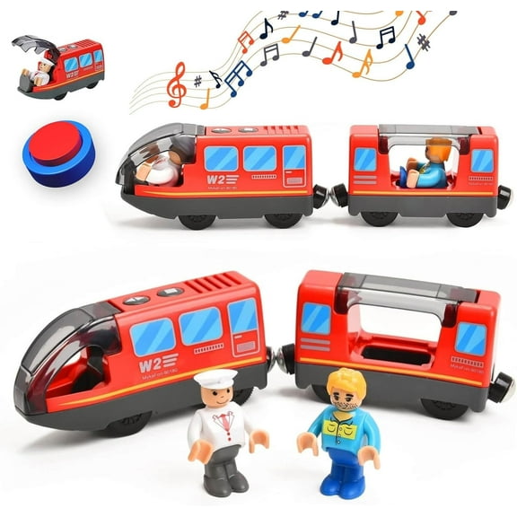 Battery Operated Electric Locomotive Magnetic Train Set for Wooden Train Tracks, Powerful Engine Compatible with Most Brands, Wood Train Track Toys