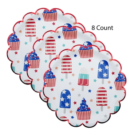 Red/White/Blue Ice Pops Disposable Paper Plates, 10", 8 Count, Patriotic by Way To Celebrate