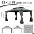 thumbnail image 2 of 12' X 14' Hardtop Gazebo, Upgraded Metal Gazebo with Drainage System, Dual-Layer Galvanized Steel Roof with Curtain and Netting, Outdoor Shelter Canopy for Patio, Garden, Backyard, Grey, 2 of 8