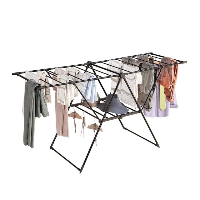 Tendedero plegable para ropa de acero inoxidable con 20 secciones para pantalones, playeras, toallas y ropa interior. Colgador ajustable. Tendedero re