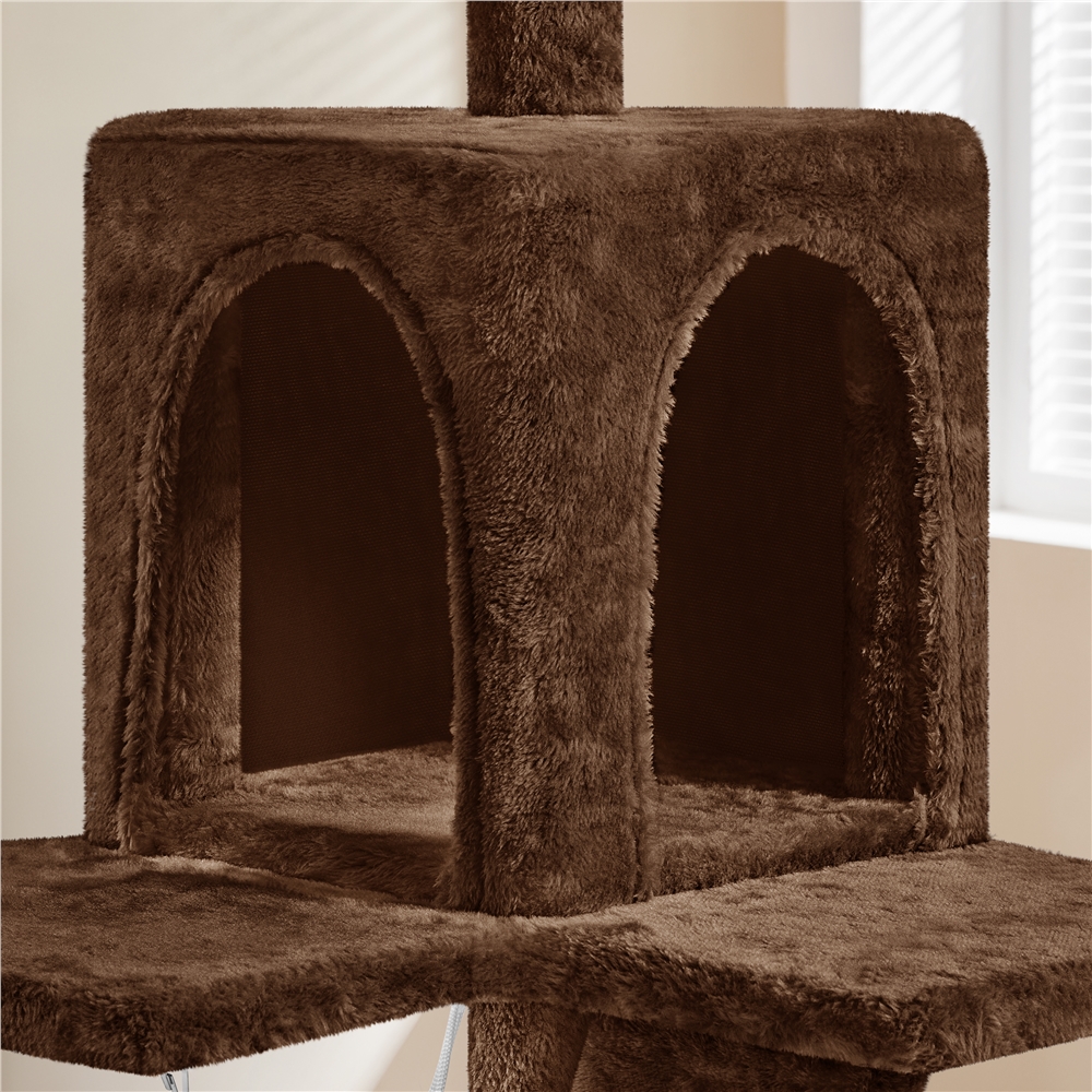 Yaheetech 53.6'' H Multilevel Cat Tree with Ladder, Condo, and Basket, Brown
