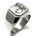 thumbnail image 1 of Stainless Steel Letter J Initial Floral Monogram Engraved Engraved Square Flat Top Biker Style Polished Signet Ring, 1 of 1