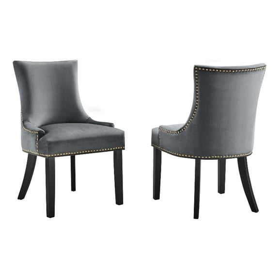 Pemberly Row 20.5" Velvet Dining Side Chairs in Gray/Black (Set of 2)