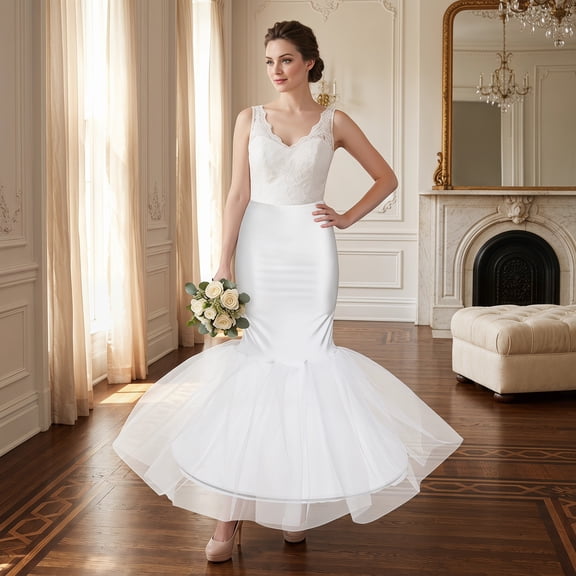 GOOHOCHY Durable White Polyester Petticoat Underskirt for Ball Gown Wedding Dress