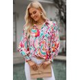 thumbnail image 4 of Women's Red Paisley Print 3/4 Lantern Sleeve Shirt, 4 of 5