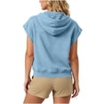 thumbnail image 6 of Women's Plus Size Cap Sleeve Hoodie Summer Loose Casual Zip Up Drawstring Tops with Pockets Light Blue, 6 of 7