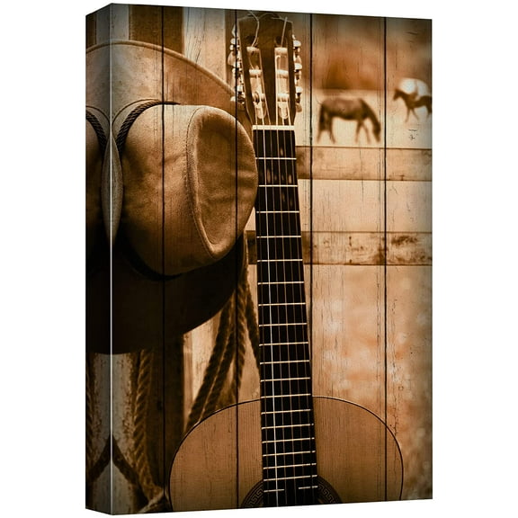 wall26 Canvas Print Wall Art Guitar Cowboy Hat Farm Horse Ranch Nature Animals Digital Art Realism Decorative Farmhouse Zen Rustic Multicolor Wildlife for Living Room, Bedroom, Office - 24"x36&q
