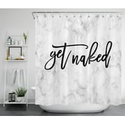 HVEST Get Naked Shower Curtains for Bathroom, Funny Quotes on Grey Marble Backdrop Abstract Art Modern Farmhouse Shower Curtain Set with 12 Hooks, Polyester Fabric Bath Accessories 72x78 Inch