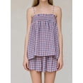 thumbnail image 4 of Women 2 Piece Lounge Set Plaid Summer Pajama Set Sleeveless Peplum Cami Top and Wide Leg Shorts Set Beachwear Vacation Outfits, 4 of 6