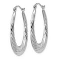 thumbnail image 2 of Real 14kt White Gold Polished and Textured Oval Hoop Earrings; for Adults and Teens; for Women and Men, 2 of 3