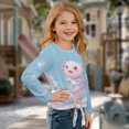 thumbnail image 3 of Xixirimido Axolotl Floral Balloon Blue Print Girls Casual Tunic Tops Knot Front Long Sleeve Loose Soft Blouse T-Shirt Cute Graphic Girls Shirts, Size 5-6, 3 of 7