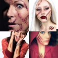 thumbnail image 5 of Horror realista falsa herida sangrienta puntada cicatriz costra impermeable tatuaje temporal pegatina Halloween mascarada broma accesorios de maquillaje-6 piezas, 5 of 5