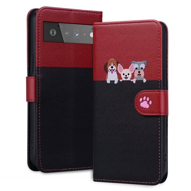 Compatible with Google Pixel 6 Pro Cute Animals Pattern Wallet Case with Card Slots Flip Cover
