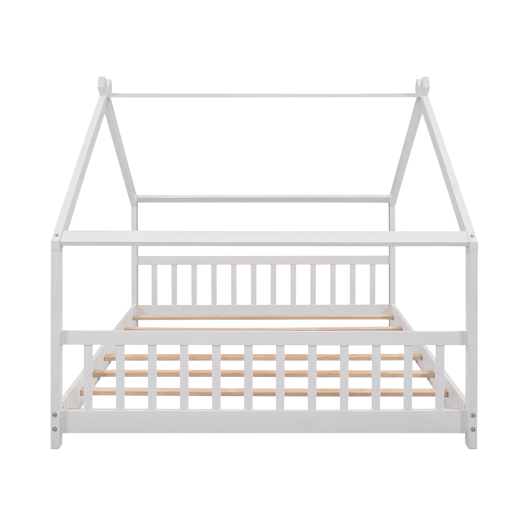 Gewnee Wood Full Size House-Shaped Platform Bed with Headboard and Footboard for Kids,White