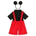 thumbnail image 3 of IBTOM CASTLE Baby Boys Gentleman First Birthday Cake Smash Outfit Bowtie Romper+Suspenders Short Pants+Mouse Ears Headband 18-24 Months Red+Black, 3 of 9