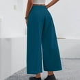 thumbnail image 4 of ClodeEU Womens Wide Leg Ankle Length Pants With Pockets,Elastic High Waisted Business Loose Trendy Trousers Blue,Womens Plus XL, 4 of 7