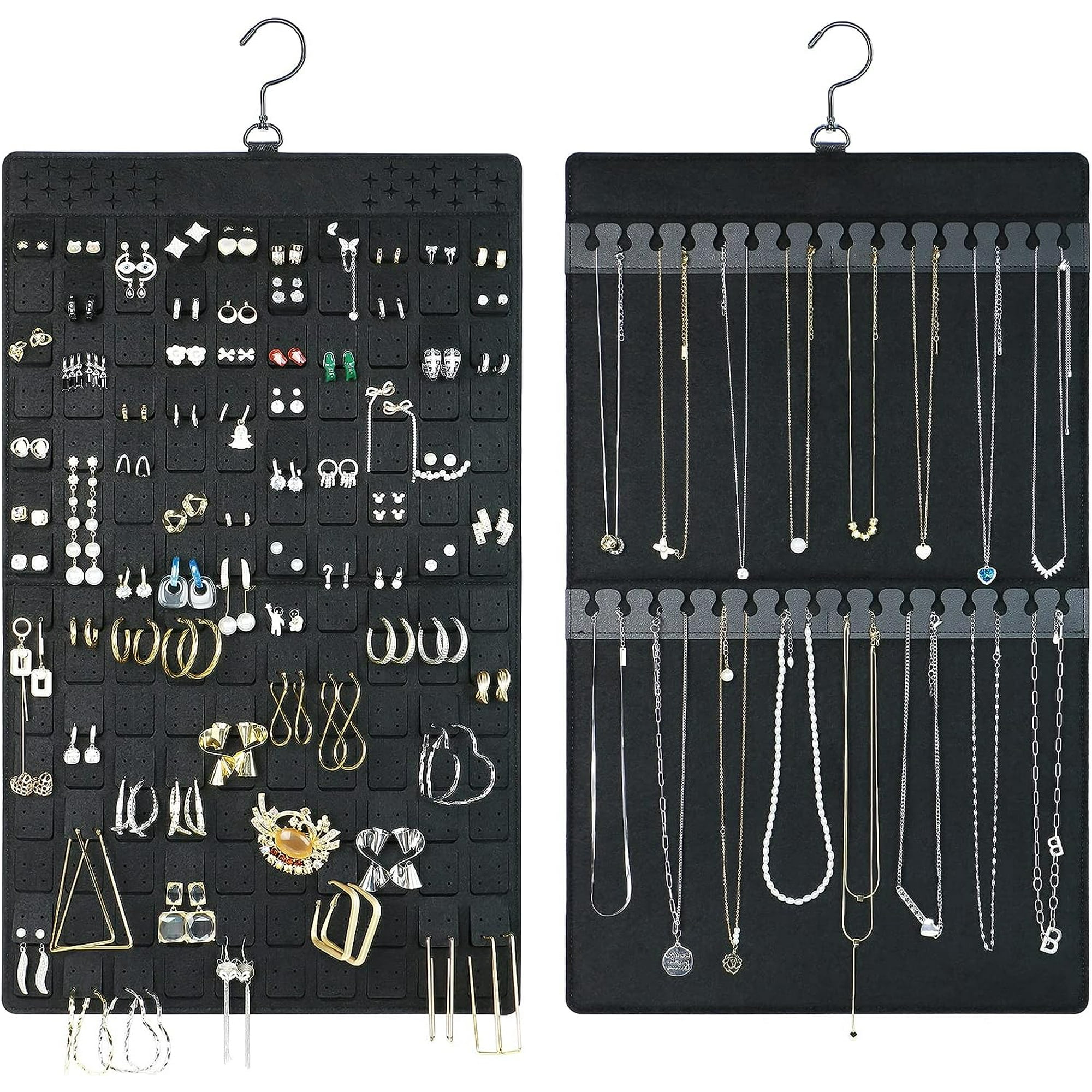 Jewelry Holder Organizer Hanging Jewelry Organizer Dual Sided Earring Organizer Display for 300 Pairs of Earrings and Necklace Holder for 30 Necklaces Black Jewelry Storage Organizer Walmart