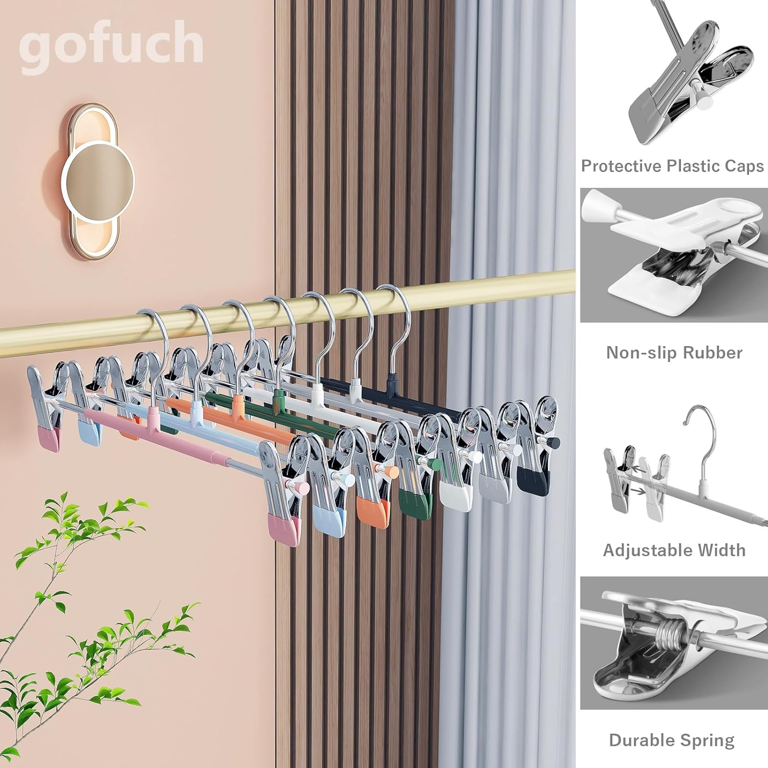 MKEUDQ-Pants Hangers with Clips - 8 Pack Heavy Duty, Non-Slip Adjustable Space Saving Skirt Hangers for Pants, Jeans, Shorts | White | 12 Inch