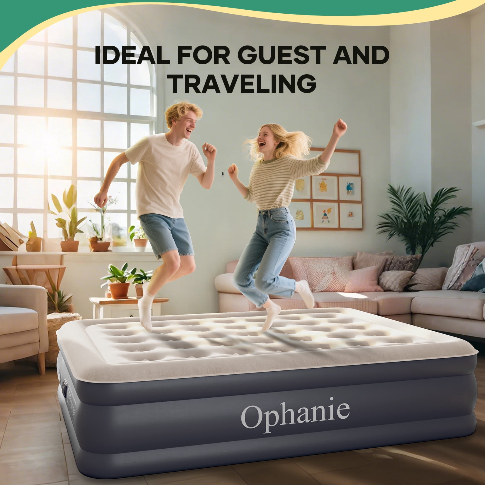 Ophanie Queen Air Mattress, 18-Inch Elevated Inflatable Bed with Built-in Pump, Puncture-Resistant Mattresses, Quick Inflation/Deflation, Portable for camping & Guests, Dark Gray