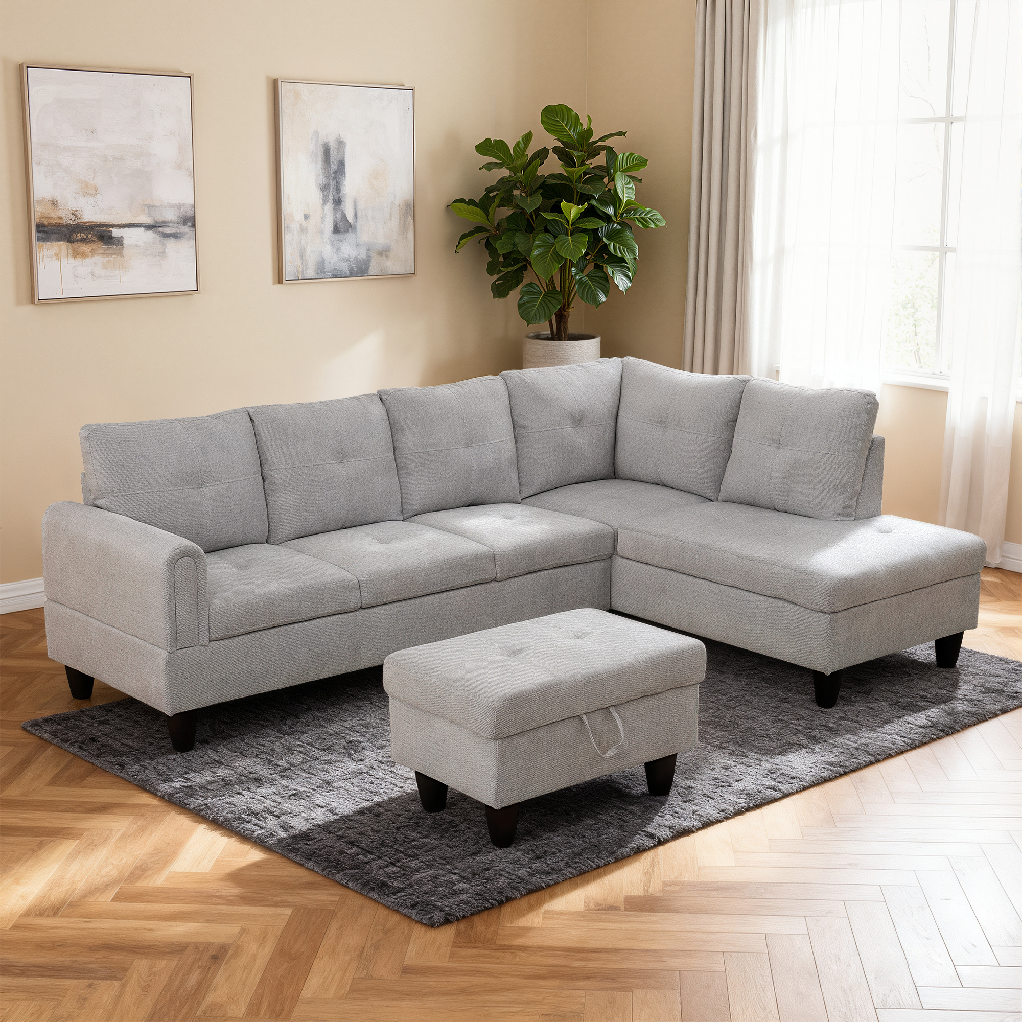 MAYEERTY Modern Adult 3-Piece Couch Living Room Sofa Set，Grey