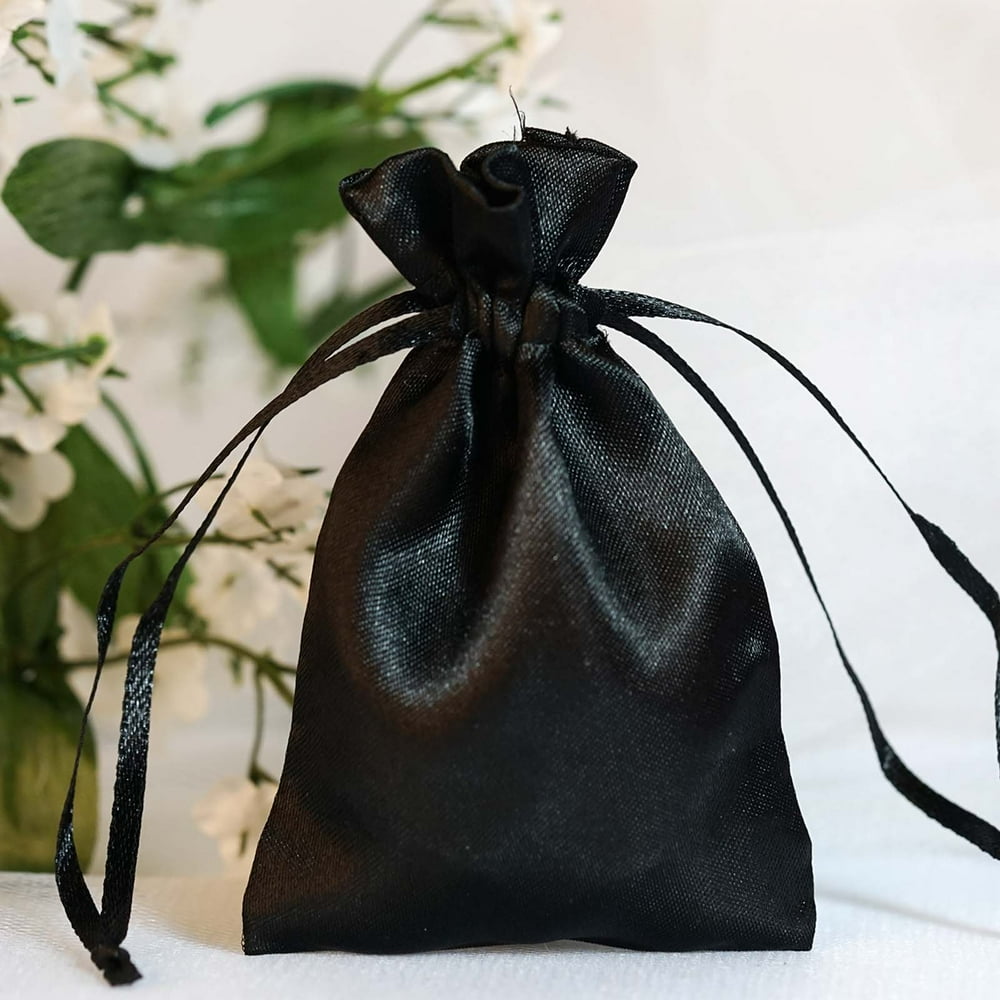 Efavormart 60PCS BLACK Satin Gift Bag Drawstring Pouch Wedding Favors