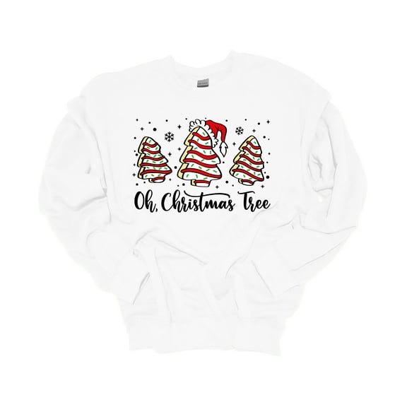 Womens Christmas Sweatshirt Oh Christmas Tree Santa Hat Crewneck Sweatshirt-White-small