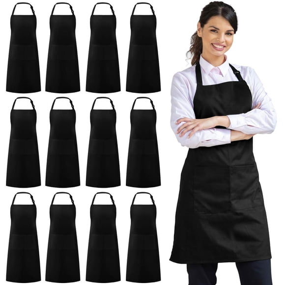Delantal con babero Syntus, unisex, ajustable, resistente a las gotas de agua, paquete de 12