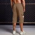 thumbnail image 3 of Cargo Shorts for Men Elastic Waist Long Capri Below the Knee Shorts with Multi-Pockets Below Knee Cargo Short Pants Relaxed Fit Work Fishing Hiking Short Pants,Brown 2XL, 3 of 4