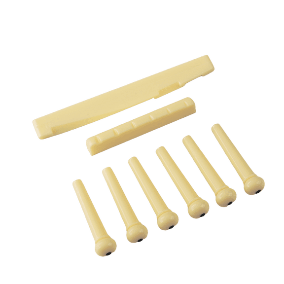 LOOKSEVEN Acoustic Guitar Bridge Pins Nut Saddle Set, 6-String Plastic Bridge Pins with Pre-Slotted Nut & Saddle, Guitar Replacement Parts for 6 String Acoustic Guitar-Yellow
