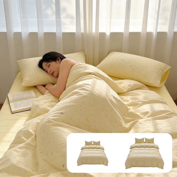 Queen Sheet Set 4 Piece Bedding Set Yellow Duvet Cover Pillowcases Soft Breathable Fabric 180x200cm Elastic Fitted Sheet Durable Reactive Dyeing Comfortable Sleep