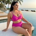 thumbnail image 2 of Agnes Orinda Women's Plus Size 2 Piece Swimsuit Adjustable Spaghetti Straps High Waisted Bathing Suit Tummy Control Bikini Set L Hot Pink, 2 of 8