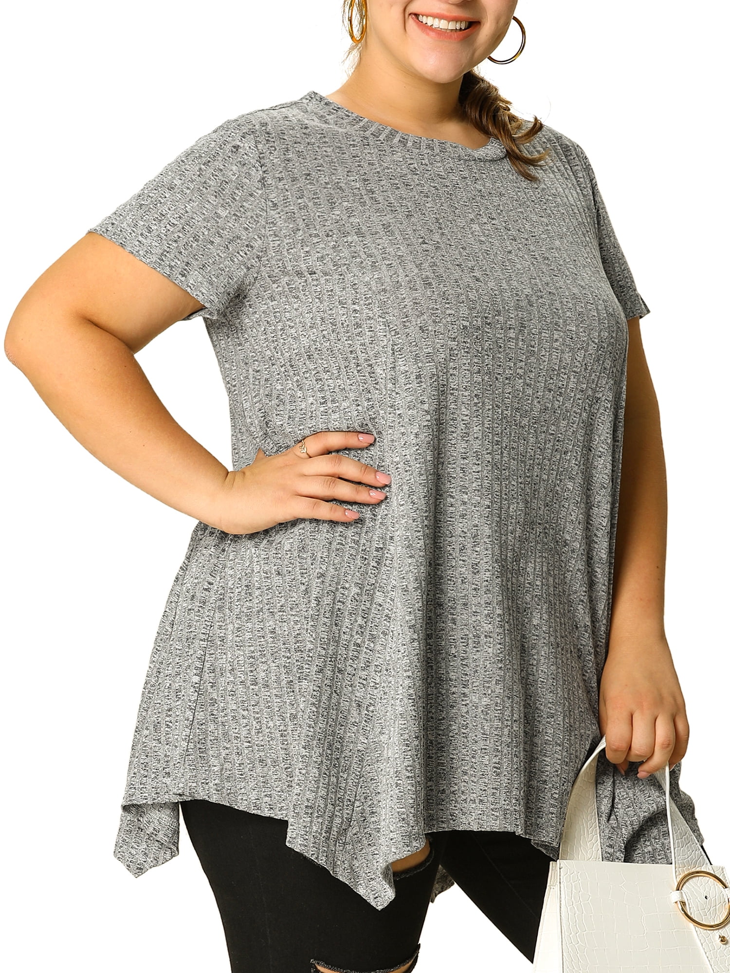 DARING DIVA Women's Plus Crew Neck Flowy Swing Loose Tunic Tops 2X Gray