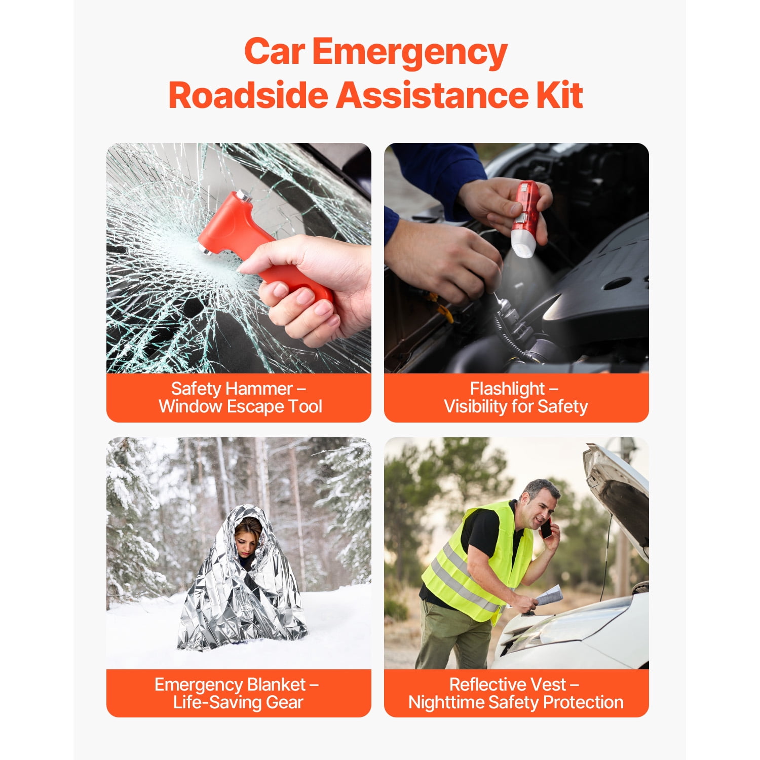 KFFKFF Comprehensive Car Emergency Kit, 2-in-1 First Aid Set with Jumper Cables, Essential Roadside Assistance Tools for Vehicles, Travel, and Home, Includes 32-Piece Auto Tools and Medical Supplies