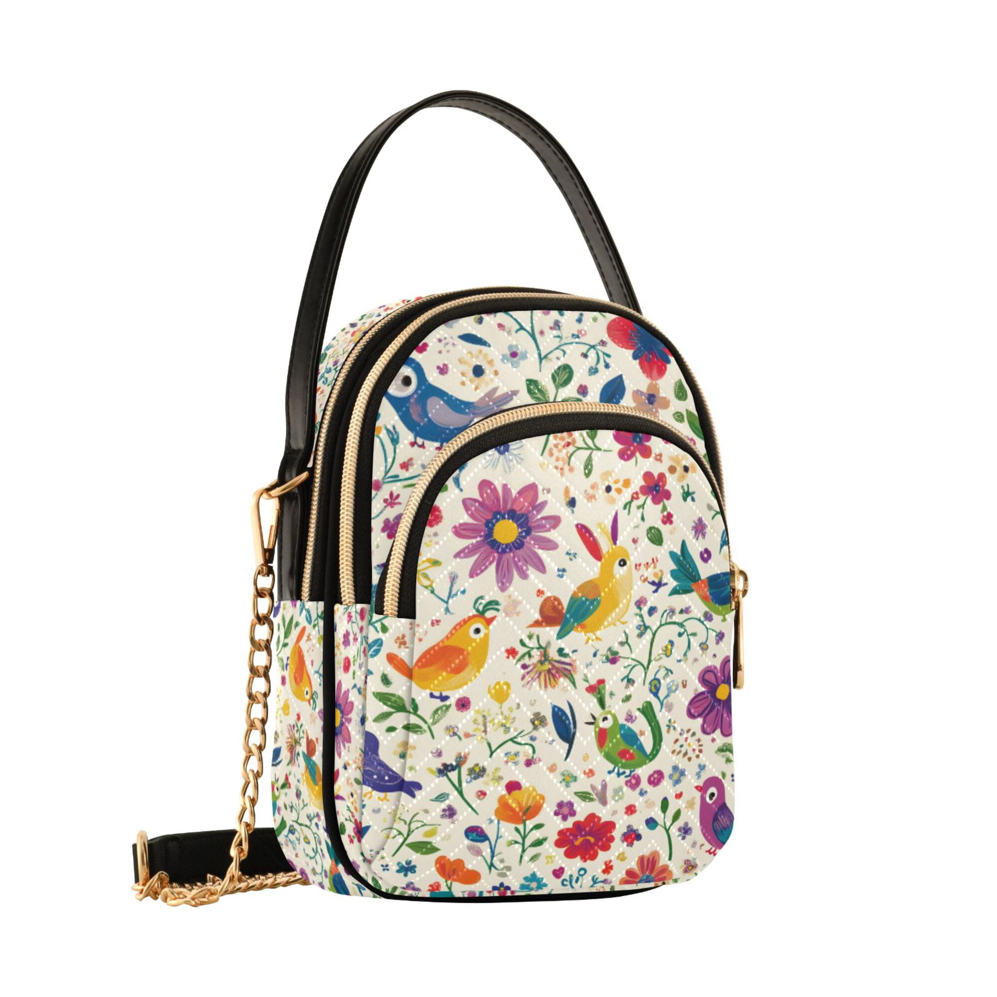 FORMRS Crossbody Bag for Women Quilted Travel Shoulder Cell Phone Purse with Chain Strap Handbag, Purple Cartoon Animals