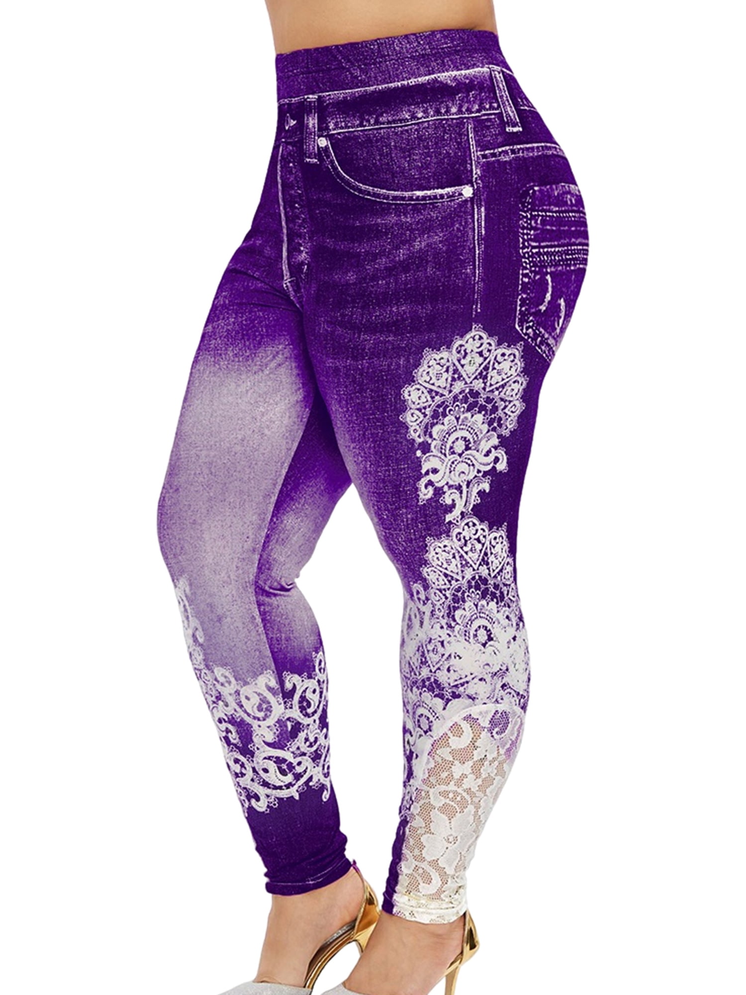 Sexy Dance Women High Waist Yoga Pants Plus Size Denim Printed Long