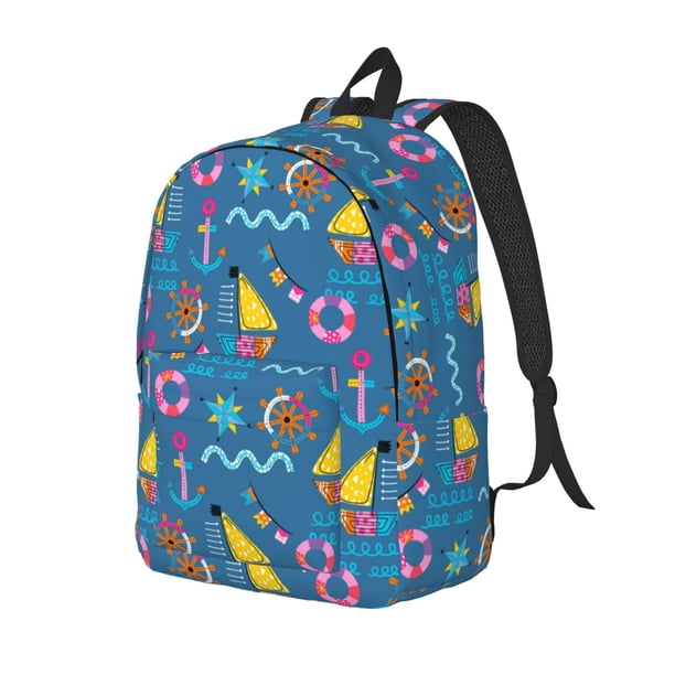 Disketp Sailboat With Sailing print Canvas Backpack Lightweight Travel Daypack Student Rucksack Laptop Backpack-Medium