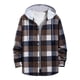 thumbnail image 2 of Blusa de manga larga con capucha para hombre, informal, de retazos, a cuadros, con capucha, botones, de manga larga, 2 of 9