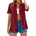 thumbnail image 5 of UVEASISHA Cotton Linen Shirts for Women Short Sleeve Collared Button Down Shirts Casual Office Work Cardigans Wine XL, 5 of 8
