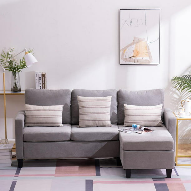 Ubesgoo Reversible Sectional Modern Cotton Sofa With Reversible Chaise L Shaped Beige Walmart Com Walmart Com
