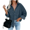 thumbnail image 2 of Otntypg Womens Corduroy Button Down Shirts Boyfriend Shacket Jacket Trendy Fall Spring Long Sleeve Oversized Blouses Tops with Pockets Navy M, 2 of 9